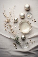 Artistic flat lay with delicate glass ornaments for a minimalist Christmas AI generated illustration