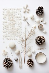 Fototapeta premium Christmas Eve flat lay featuring crisp minimalist design and natural elements AI generated illustration