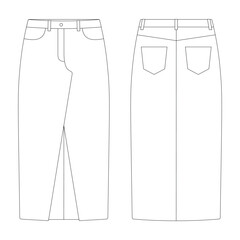 template slim skirt with slit vector illustration flat design outline clothing collection - obrazy, fototapety, plakaty