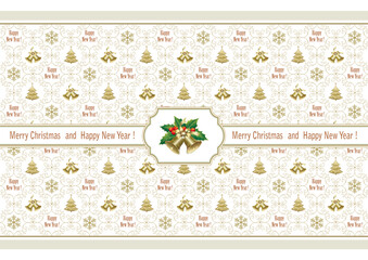 Christmas background with festive New Year symbols for packaging, gift, wrapping paper, greeting card. Vector illustration