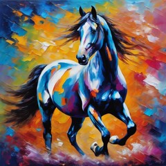 Dynamic Equine Energy: Abstract Oil Painting Capturing the Spirit of a Running Horse
