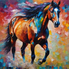 Dynamic Equine Energy: Abstract Oil Painting Capturing the Spirit of a Running Horse