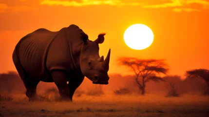 Rolgordijnen wildlife, nature, world wildlife day, rhino on sunset © Muhammad Irfan