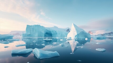 Majestic icebergs glistening in a polar landscape portraying the pristine beauty and minimalism of icy terrains  AI generated illustration
