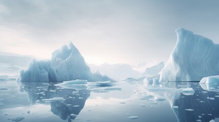Majestic icebergs glistening in a polar landscape portraying the pristine beauty and minimalism of icy terrains  AI generated illustration