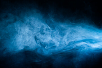 Blue fog haze on dark background. Abstract atmospheric smoke cloud. High quality photo - obrazy, fototapety, plakaty