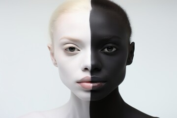 Fototapeta premium A portrait of a human with half white and half black color.