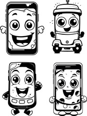 Cartoon mobile toy vector, coloring page
