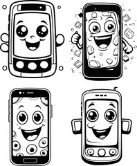 Cartoon mobile toy vector, coloring page