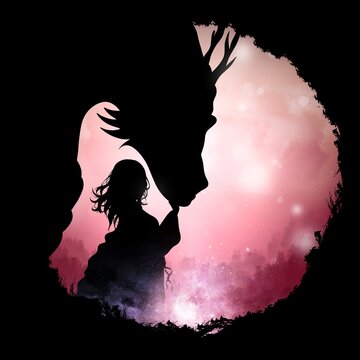 Girl and her Dragon fantasy silhouette art