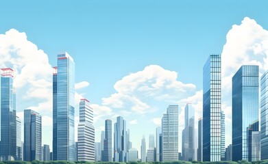 Obraz premium Urban skyline with towering skyscrapers and flowing river in the heart of the bustling metropolis Generative AI