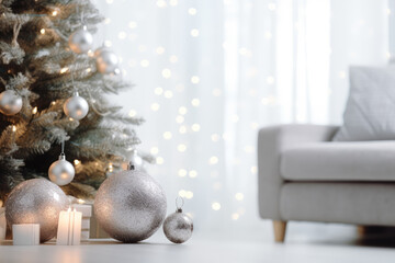 Modern Christmas Living Room - Sleek, modern Christmas decor in a contemporary living space, with a stylish artificial tree, geometric ornaments, and monochromatic color scheme - AI Generated