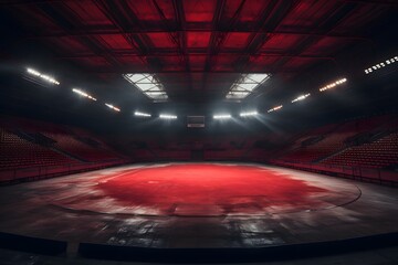 Desolate Arena An Empty Stadium with Red Carpet and Illuminated Spotlights for Events and Performances Generative AI