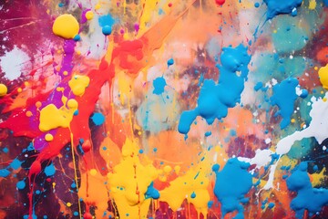 Vibrant and Colorful Paint Splatters on a Dark Background for Creative Design Projects and Artistic Inspiration Generative AI