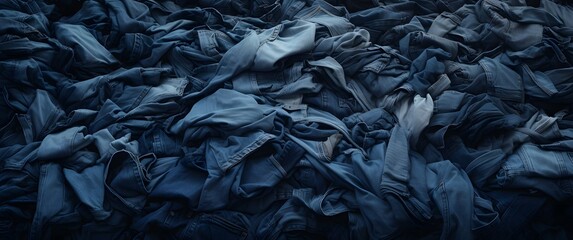 Stack of Blue Denim Jeans in Neat Pile on White Background for Fashion and Apparel Concepts Generative AI