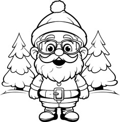 Santa vector image, coloring page black and white