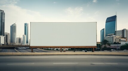 Cityscape Billboard on Busy Highway with Urban Skyline in the Background Generative AI