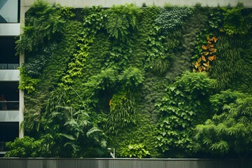 Green Oasis Lush Wall of Plants and Growing Vines Adorn Urban Building Facade in Arafed Cityscape Generative AI