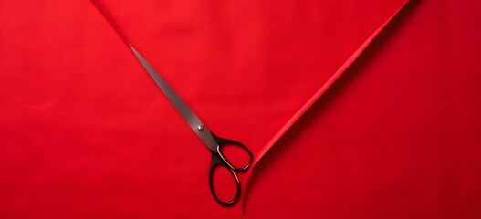 Sharp and Precise Close-Up of Scissors on Vibrant Red Cloth for Crafting and Sewing Projects Generative AI - obrazy, fototapety, plakaty