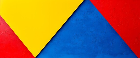 Vibrant Red and Blue Wall with Bold Yellow Triangle - Colorful Geometric Background for Design Projects Generative AI