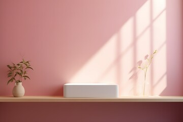 Minimalist White Box on Shelf with Green Plant Decoration Generative AI