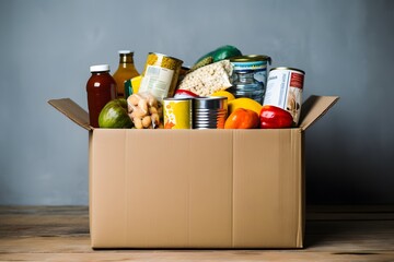 Variety of Snacks and Beverages Packed in a Cardboard Box on a Table for a Perfect Party or Picnic Generative AI