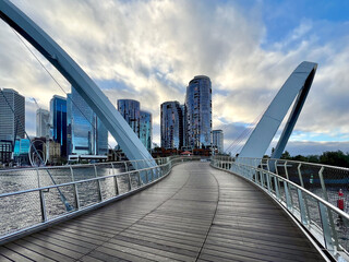 Elizabeth Quay pedestrian bridge and city skyline, Perth, Western Australia, Australia