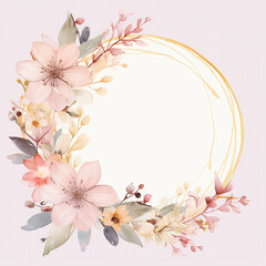 hemisphere of flowers in a golden circle as a mockup for writing on a light background