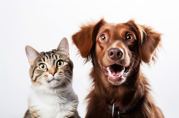 Portrait of a dog and cat isolated on white.