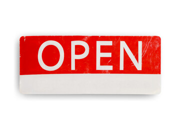 sign open text isolated on white background with clipping path.
