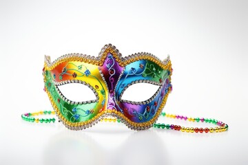 Elegant and delicate Venetian mask festival beads on white background.