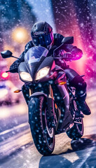 Night Snowfall Motorcycle