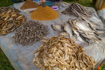 Dried fish on a market