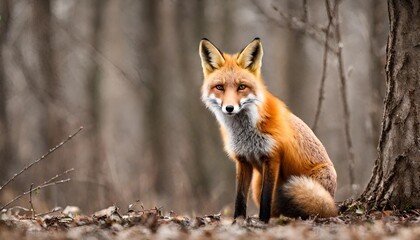 red fox  posing at wood