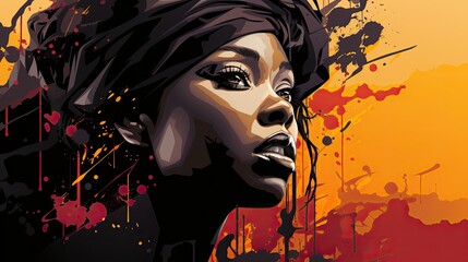Retro, Colorful portrait of a beautiful African woman in pop art style, black history month
