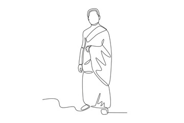 A man wearing Hajj clothes. Hajj one-line drawing