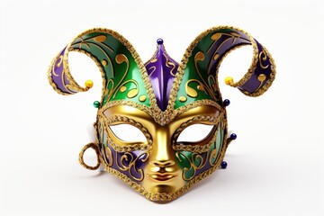 Festive Grouping of mardi gras, venetian or carnivale mask on white background.