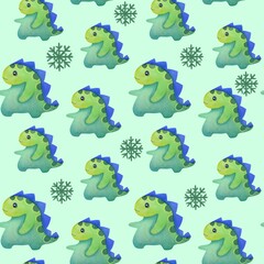 Obraz premium cute watercolor green dragon seamless pattern on transparent background. Happy Chinese new year wallpaper for packaging paper, fabrics, wrapping gifts, stickers. China lunar calendar for Calendar 2024