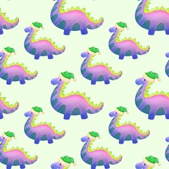cute watercolor dragon in New Year's hat seamless pattern background. Year of Dragon according to Eastern lunar calendar. wallpaper for packaging paper, fabrics, wrapping gifts. happy Chinese new year