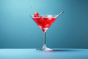 Pink cocktail on a blue background. AI generative.