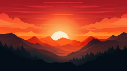 Poster mountains sunset landscape adventure © Sunanta