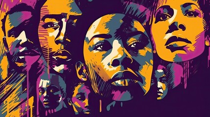 Black History Month. A group of African Americans bravely watches on. Movement for empowerment.