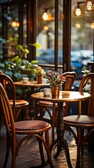 The cafe's chairs and tables.