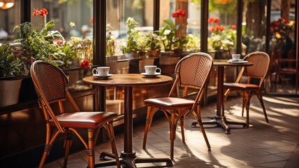 The cafe's chairs and tables.