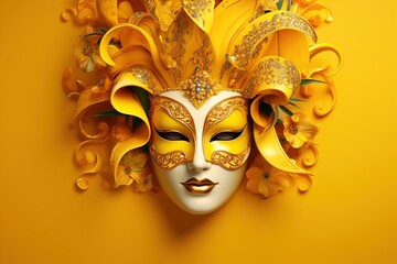 Elegant mardi gras or carnivale mask on a yellow background. Venetian masks