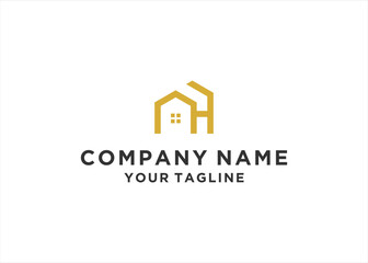 AH initials logo vector with minimalist home house design