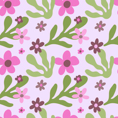 Floral seamless pattern with flowers and leaves for fabric, textile, background, wallpaper.