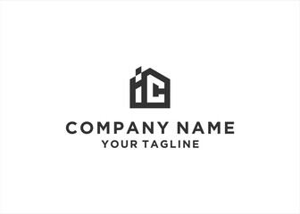 Initial Letter IC House Home Logo Design Vector 