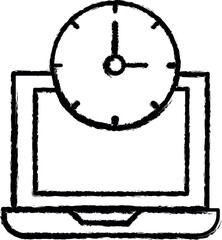 Laptop, time, clock icon grunge style vector