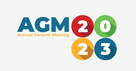 Colorful General annual meeting banner. AGM for 2024 vector illustration with long shadows